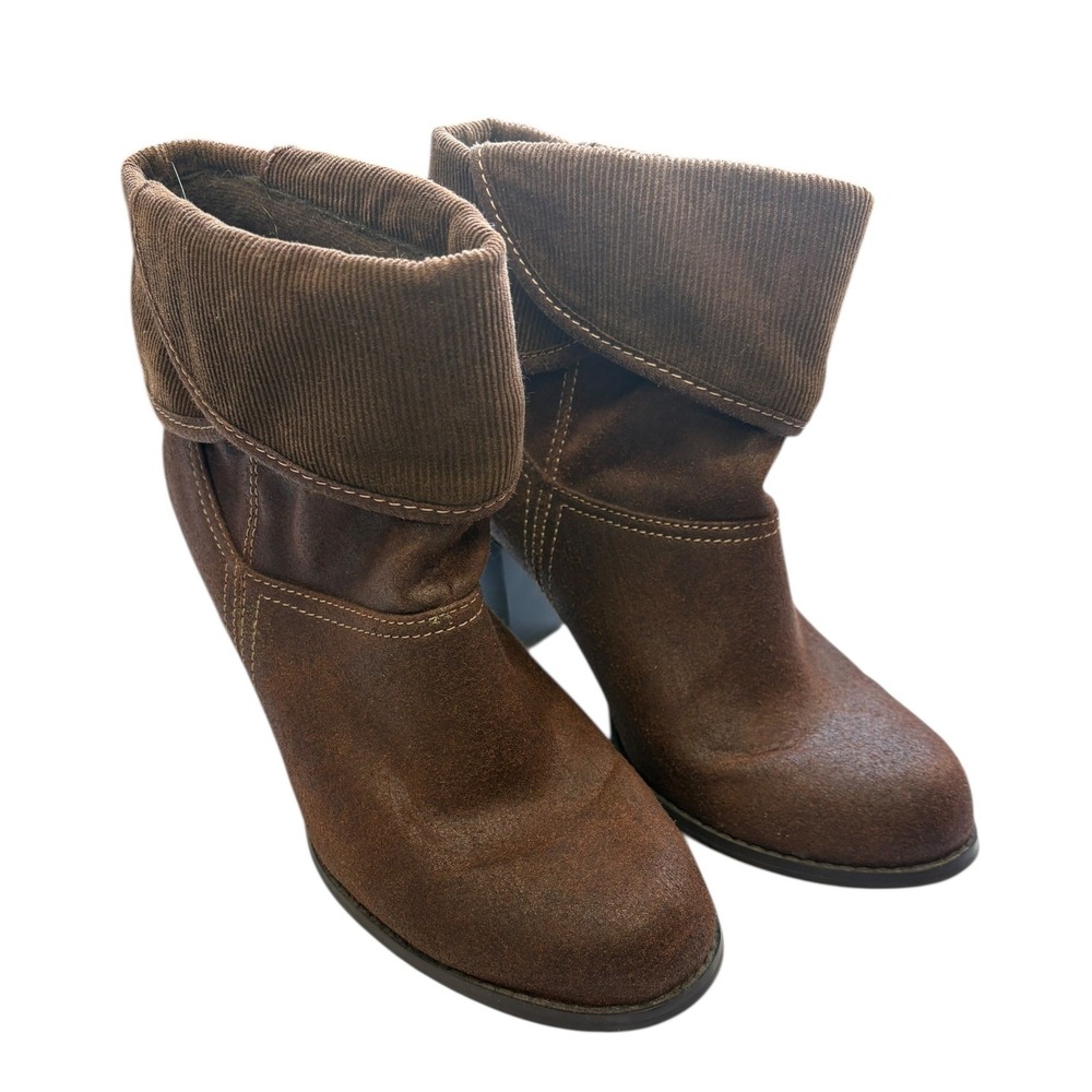 Y2K Mudd Women's Spy Brown Suede Corduroy Cuff Ankle Heel Booties Retro Fall 8